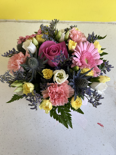 Mother's Day Hatbox - A lovely hatbox in a variety of sizes with a lovely colour arrangement within.